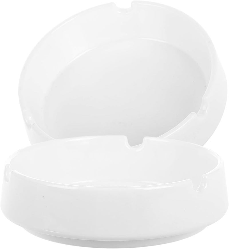 SMASOLO Unbreakable White Plastic Ashtray Set, 2pcs Small Round Table Ash Holder, Windproof Design for Indoor and Outdoor Use, Home, Office, Patio Smokers - Image 1