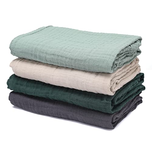 CottCare Baby Muslin Swaddle Blankets for Boys and Girls,4-Pack Breathable and Skin-Friendly,Wrap Soft Silky Cotton Muslin Swaddle Blankets/Atrovirens/Green/Apricot White/Grey… - Image 1