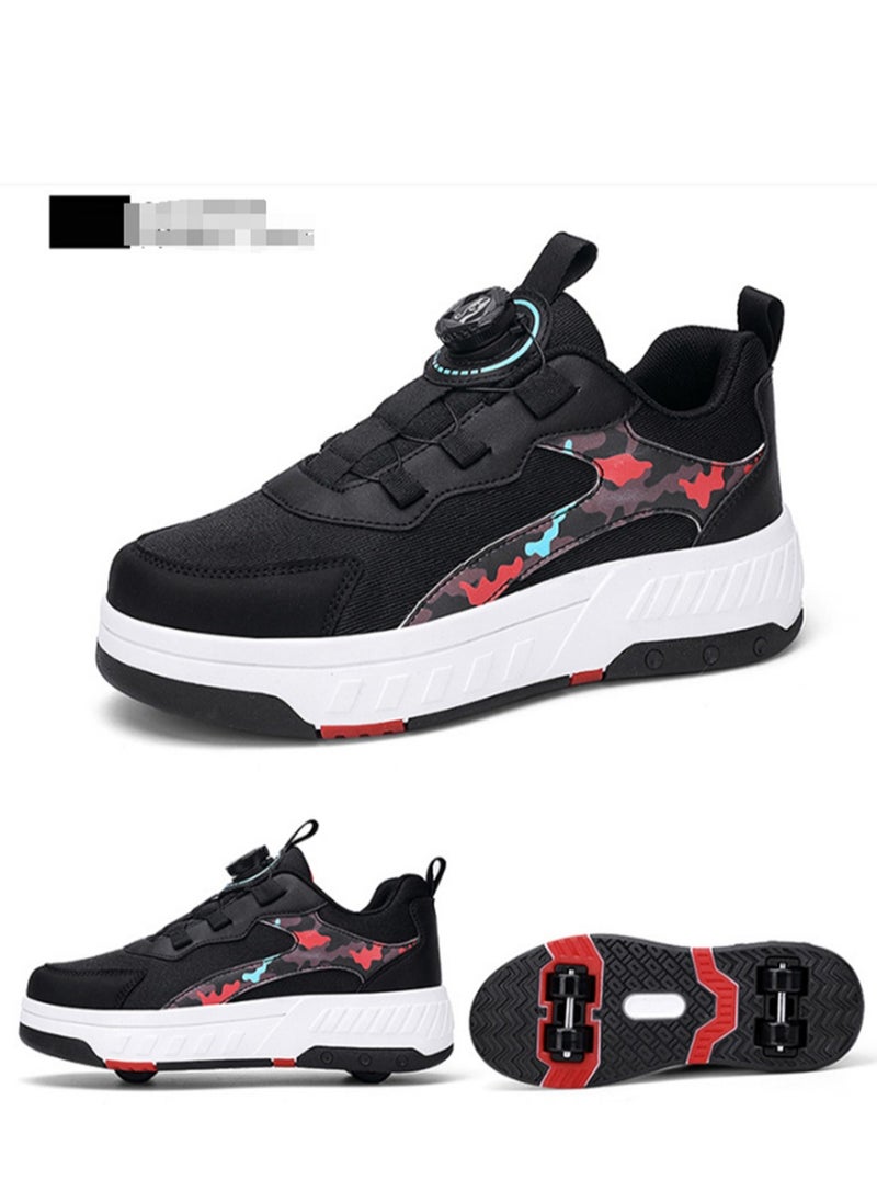 Loquat - Boys' And Girls' School Version With Wheels Breathable Light Roller Skates Black - Image 1