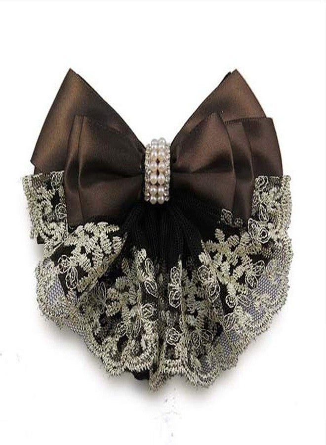 سوبيربليس غطاء شعر شبكي مزين بفيونكة، إكسسوارات شعر، مشبك شعر مزين بفيونكة، مشبك شعر مزين بزهرة دانتيل (بني) - Image 1