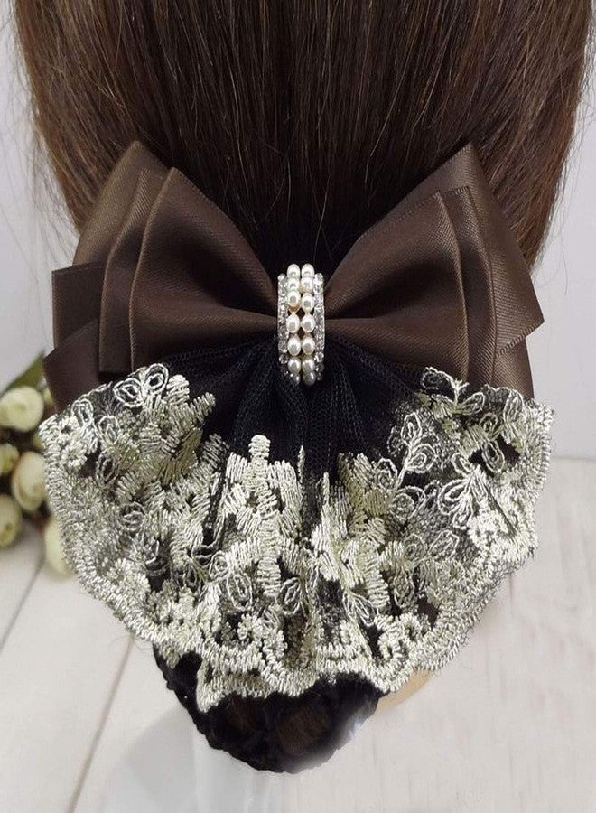 سوبيربليس غطاء شعر شبكي مزين بفيونكة، إكسسوارات شعر، مشبك شعر مزين بفيونكة، مشبك شعر مزين بزهرة دانتيل (بني) - Image 2