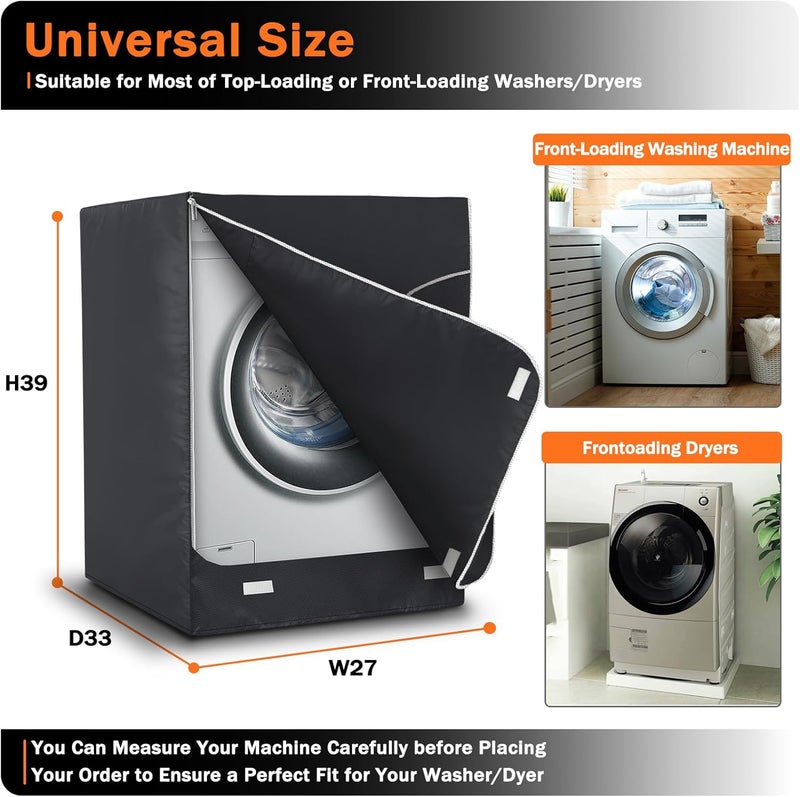AKEfit Washer/Dryer Cover for Front Load, Washing Machine Cover Waterproof, Dustproof and Anti-UV, Heavy Duty Oxford Washer Covers for Outside, 27"W x 33"D x 39"H -Black - Image 2