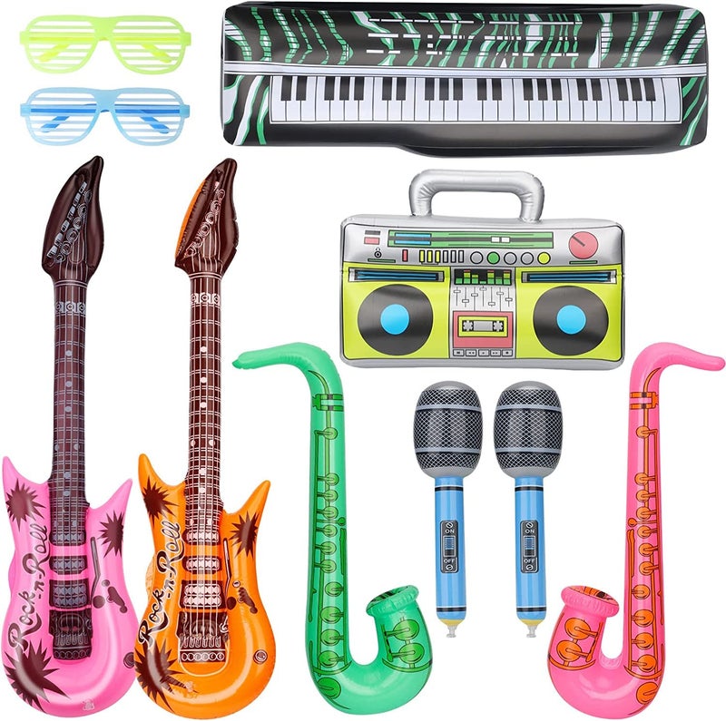 LNCOJOLM Inflatable Instrument Party Prop Decor Guitar Saxophone Microphone Musical Balloons Photo Booth Props Rock Star Balloons 70 80 90s Party Supplies Christmas Decorations Birthday Gift - Image 3