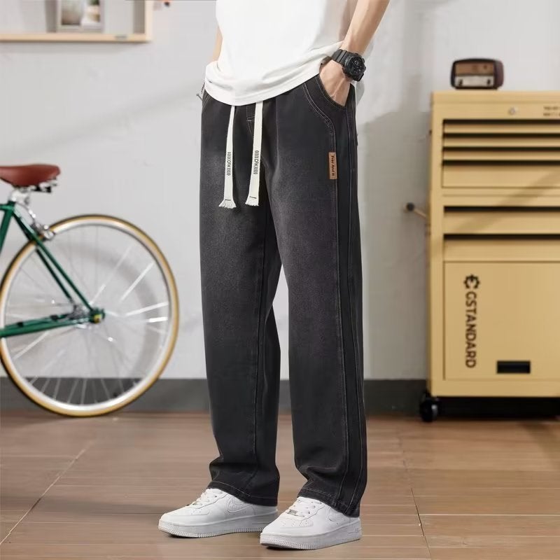 Summer Jeans Mens Spring and Autumn Thin American Style High Street Loose Straight Casual Wide Leg Long Pants Sports Students K840 black gray 