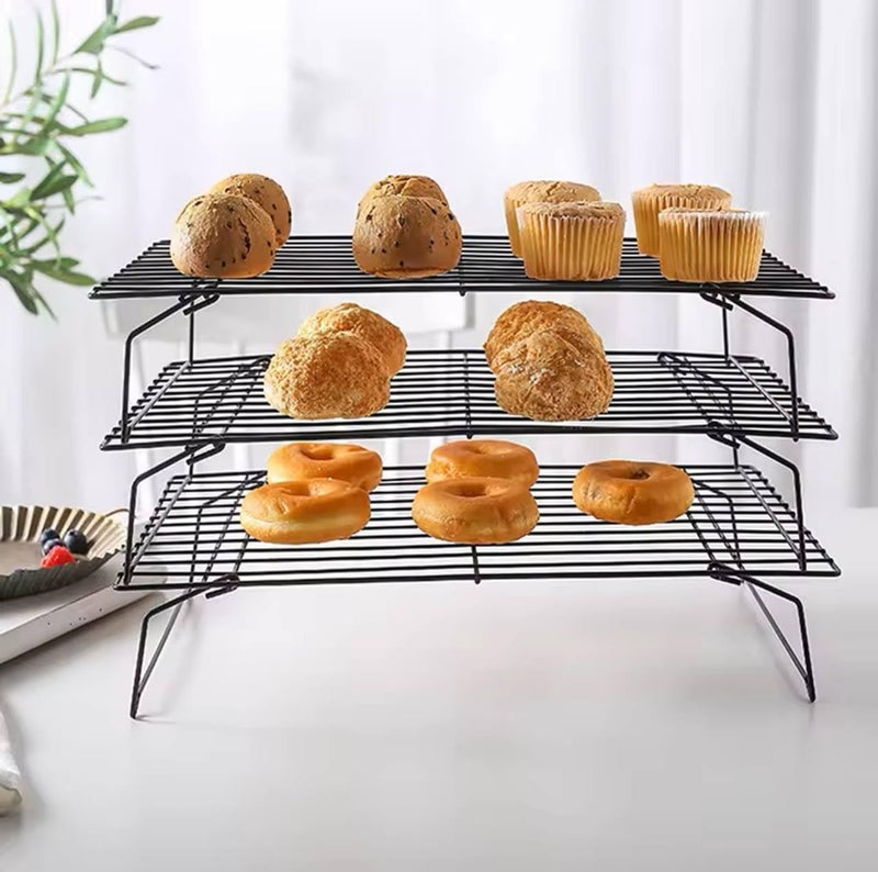 Rectangular Cooling Rack for Baking, Heavy Duty Black Stainless Steel Grill Rack with Foldable Legs for Cakes, Bread, Pastries and Crispy Fried Food (One pack) - Image 2