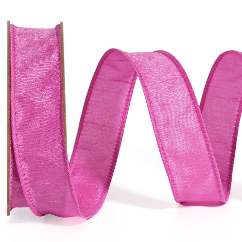 LaRibbons Hot Pink Ribbon Wired 1 Inch x 10 Yards Dupioni Spring Valentine's Day Ribbon with Wired Edge for Gift Wrapping, Floral Arrangements, Wreaths, Bows and DIY Decorations - Image 1