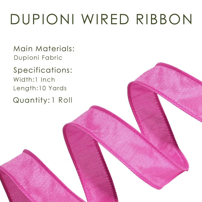 LaRibbons Hot Pink Ribbon Wired 1 Inch x 10 Yards Dupioni Spring Valentine's Day Ribbon with Wired Edge for Gift Wrapping, Floral Arrangements, Wreaths, Bows and DIY Decorations - Image 4