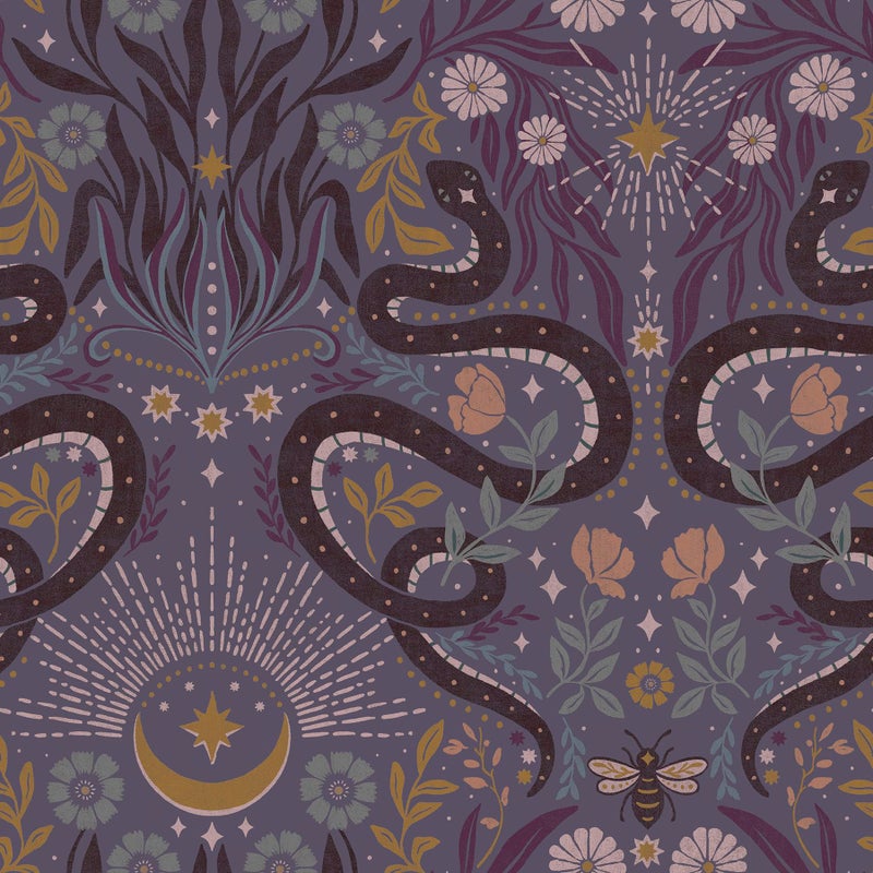 RoomMates Mystic Serpent Plum Peel and Stick Wallpaper RMWS1256 Pack of 1 - Image 2