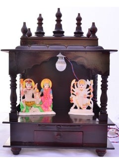 Jodhpur Handicrafts Jodhpur Handicrafts Wood and MDF Home Temple with Bulb Wooden Pooja Mandir Home Temple for Worship Traditional Wooden Mandir Wooden Religious Temple Wooden Prayer Altar 47x30x60cm Multicolour  - Image 1