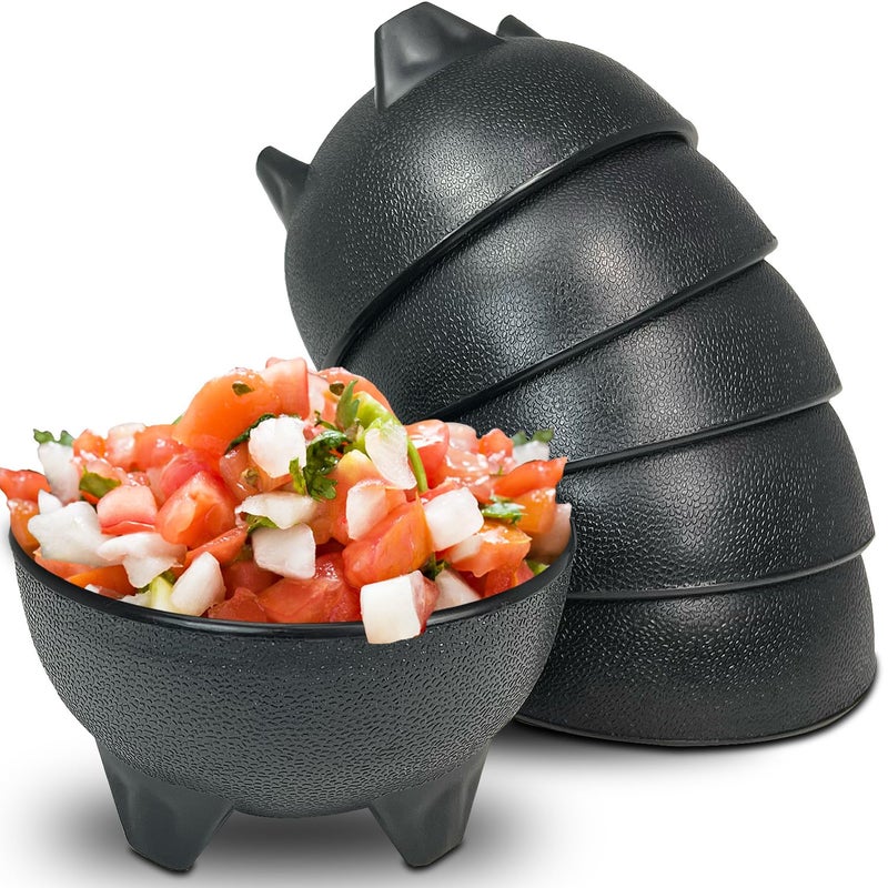 KSEV Salsa Bowls â€“ 6 Pack (Black), 13oz BPA FREE Small Bowl Unbreakable Mexican Molcajete Chips Guacamole, Serving Dish, Sauce Cup, Side bowl, Snack, Chips, Dip, Nuts, Candy, Ice Cream, Party Use - Image 1