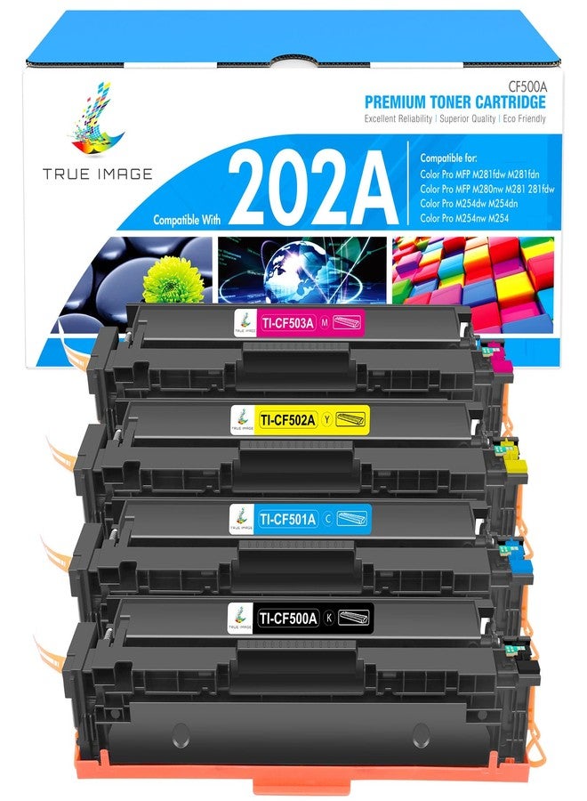 TRUE IMAGE Compatible Toner Cartridge Replacement for HP 202A CF500A 202X M281fdw HP Color Pro MFP M281fdw M281cdw M254dw M281fdn M254 M281 202 Toner Printer (Black Cyan Yellow Magenta, 4-Pack) - Image 1