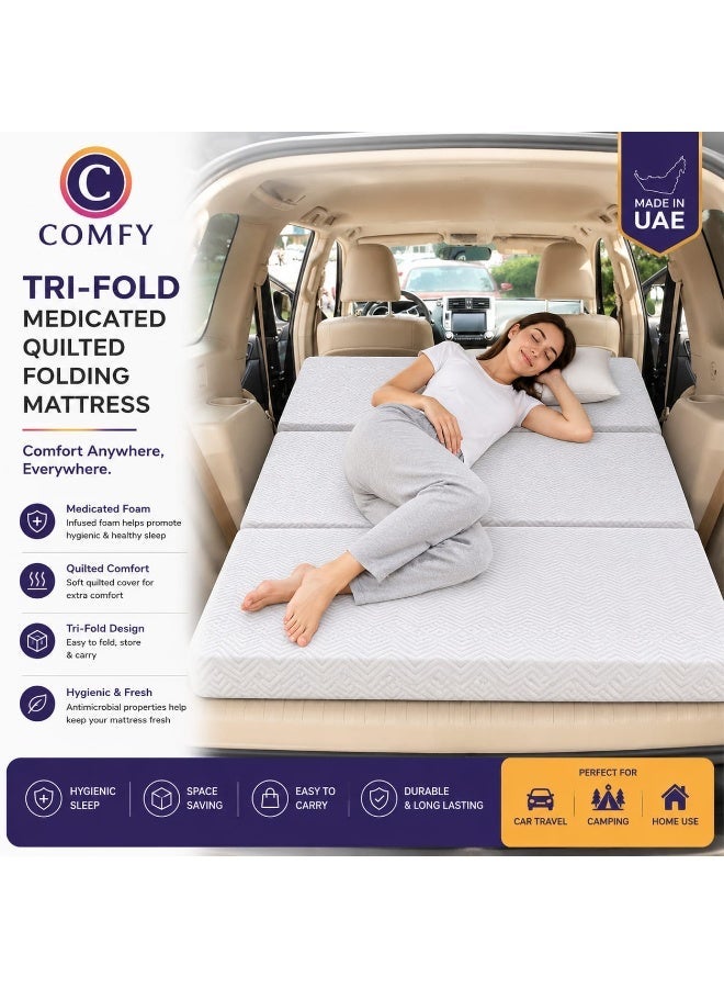 Comfy مرتبة ساتين كلاسيكية طبية قابلة للطي مريحة بيضاء 180 × 90 × 7 سم - Image 1