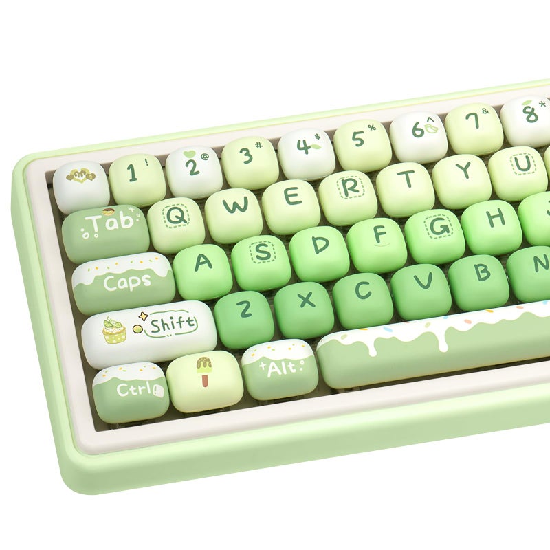GEKUCAP Thick PBT Keycaps Set Cute Green Keycap MOG Profile 5 Side DyeSublimation Round Keycaps 140 Keys Custom Kawaii Keyboard Key caps Set for for Cherry Gateron MX Swithes Mechanical Keyboards