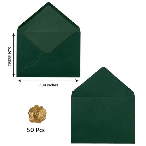 Toperd 50 Pack A7 Colorful 5x7 Envelopes V Flap Invitation Envelopes for 5x7 Cards, Birthday, Weddings, Graduations, Greeting Cards, Baby Shower 5.24 x 7.24 Inches (Dark Green) - Image 2