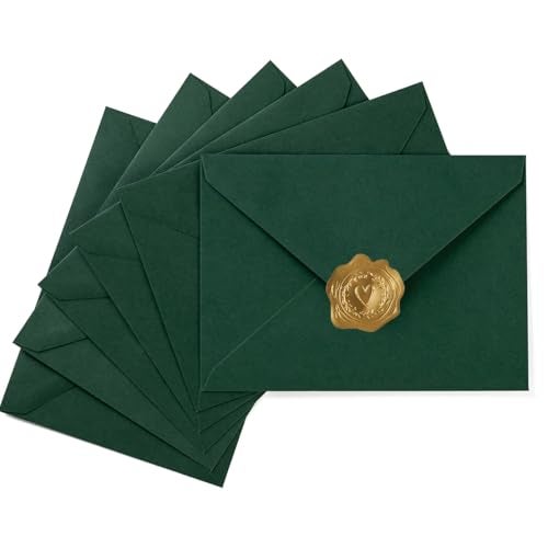 Toperd 50 Pack A7 Colorful 5x7 Envelopes V Flap Invitation Envelopes for 5x7 Cards, Birthday, Weddings, Graduations, Greeting Cards, Baby Shower 5.24 x 7.24 Inches (Dark Green) - Image 1
