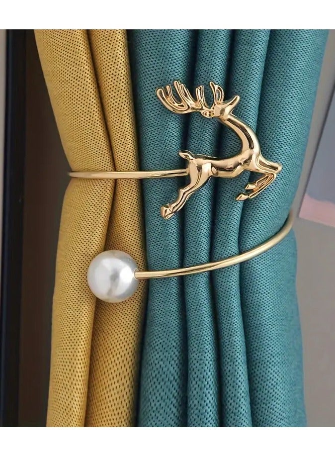 Goolsky 1pc Glam Style Reindeer Curtain Holdback, Elegant Metal Drapery Tiebacks with Pearl Detail, No-Drill Window Treatment Holder - Image 5