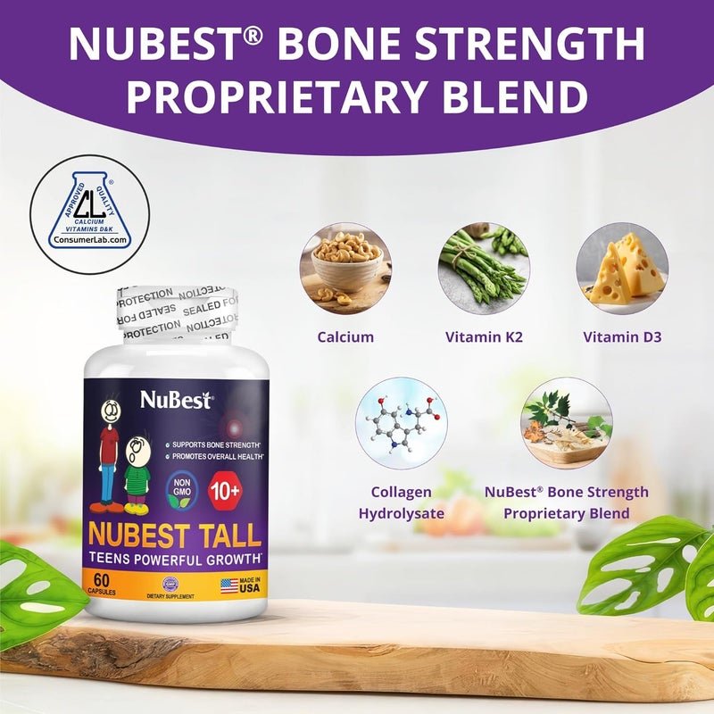 NuBest Tall 10 Premium Bone Strength Formula Enhanced Immunity and Overall Health for Age 10 with Calcium Vitamin D3 Vitamin K2 and Multivitamins  60 Capsules  1 Month Supply - Image 2