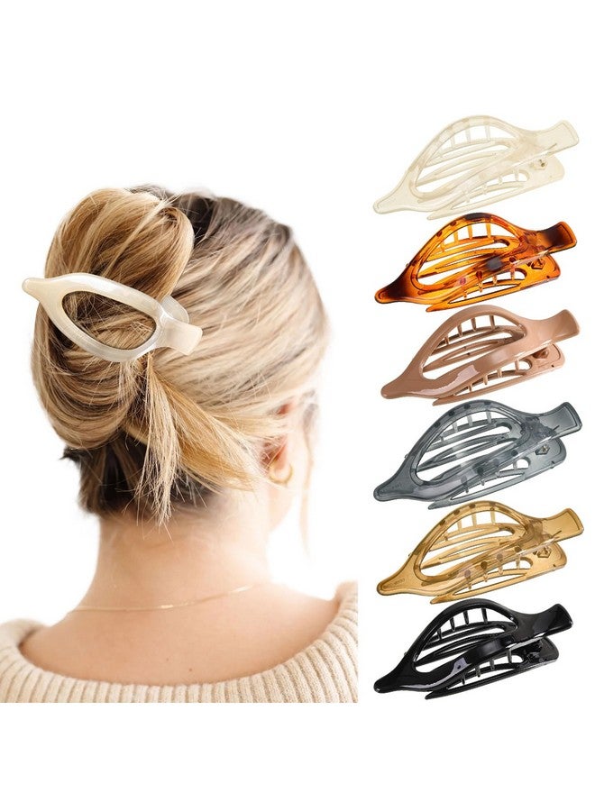 AWAYTR French Concord Hair Clips Claw 6Pcs Side Slid Flat Hair Clips For Volume Strong Hold No Slip Grip Hair Claw Clips For Women Girls Thick Thin Hair (Transparent/Solid Color(Large 4.7 Inches)) - Image 2