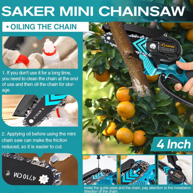 Saker Mini Chainsaw,Portable Electric Chainsaws Cordless,Handheld Chain Saw Pruning Shears Chain Saws for Tree Branches,Courtyard,Household and Garden,Gifts for Men Dad Husband Women - Image 5