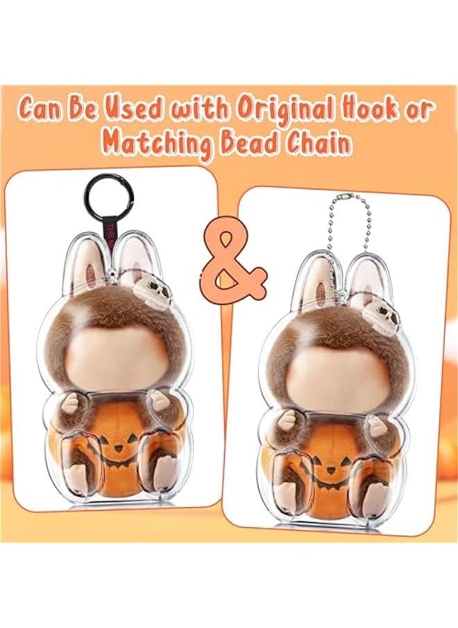 Arabest Clear Bag Keychain for LABUBU Plush Doll, Clear Doll Display Protective Cover, Hanging Figure Transparent Acrylic Case Storage Box for Fans Collector (Pumpkin)  - Image 3