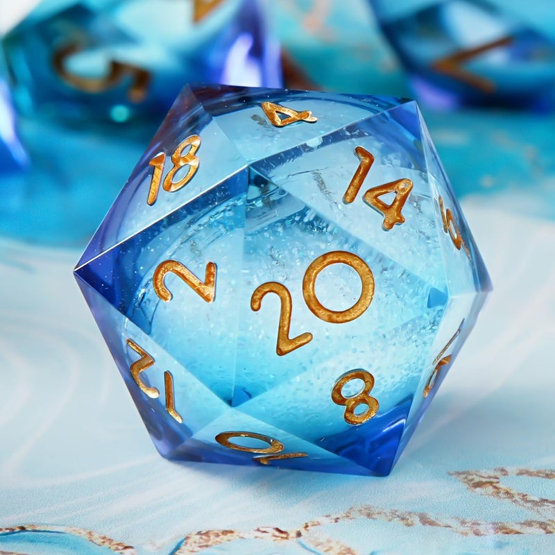YEMEKO Liquid Core D20 Dnd22MM Single Dice e with Resin Sharp Edge 20 Sided DD Dice Handmade Polyhedral for Dungeons and Dragons RPG Blue Purple - Image 3