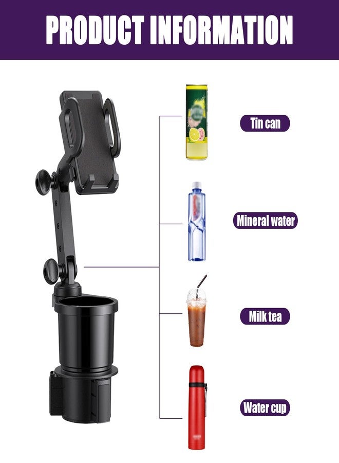 Ajxn 1 PC Car Cup Holder Phone Mount, Universal Adjustable Cup Holder Cradle, 2-in-1 Auto Cell Phone Stand, for Most Trucks, SUVs (Black) - Image 3