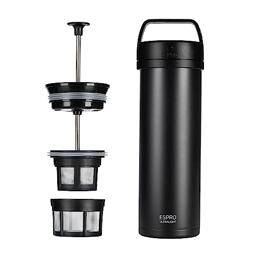ESPRO P0 Ultralight French Press Coffee Maker for Travel, Vacuum Insulated Stainless Steel, 16 Ounces, Matte Meteorite Black - Image 1