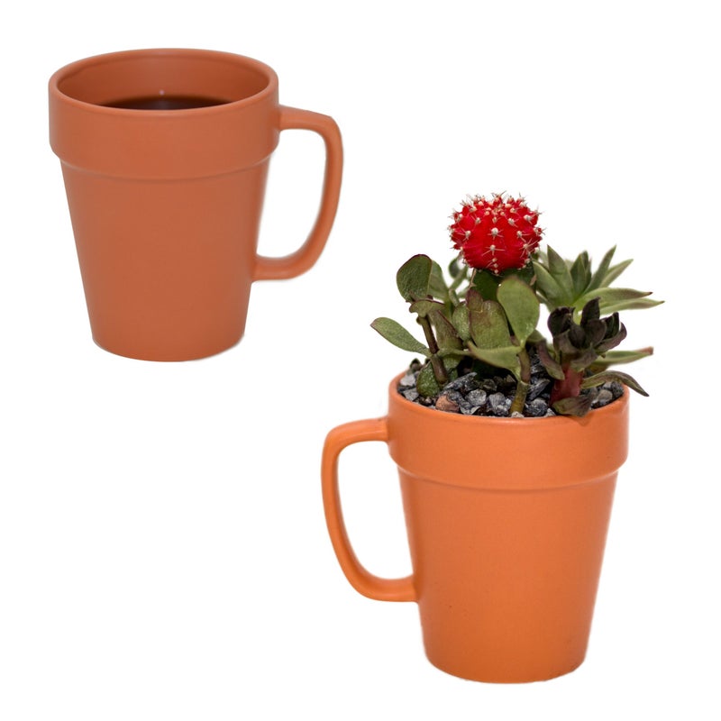Culver 14ounce Flower Pot Ceramic Mug Set of 2 Terra Cotta Color