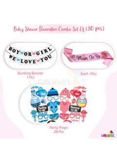 WOBBOX WOBBOX Baby Shower Combo of Party Props 28 Pcs with Blue & Pink Heart Boy Or Girl We Love You Bunting Banner, with Mum to be Light Pink Sash Baby Shower Decoration Item (Pack of 3)  - Image 2