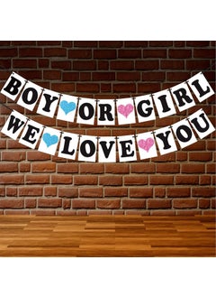 WOBBOX WOBBOX Baby Shower Combo of Party Props 28 Pcs with Blue & Pink Heart Boy Or Girl We Love You Bunting Banner, with Mum to be Light Pink Sash Baby Shower Decoration Item (Pack of 3)  - Image 4