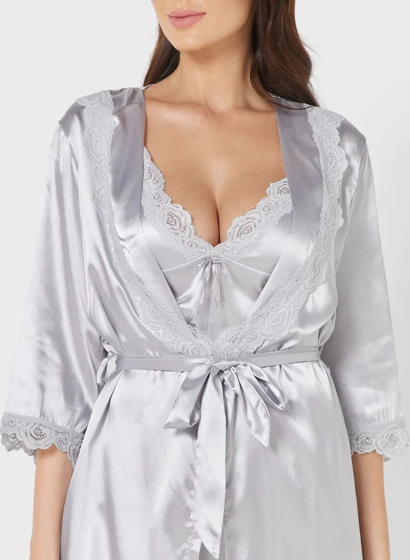 ELLA 2 Piece Pyjama Set Night Robe & Strappy Dress
