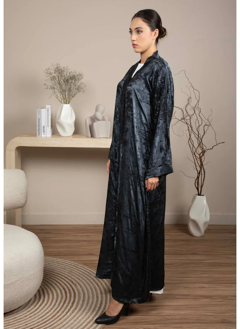 MSquare Fashion Front Open  Double Shade Navy Silk Abaya with Headscarf
