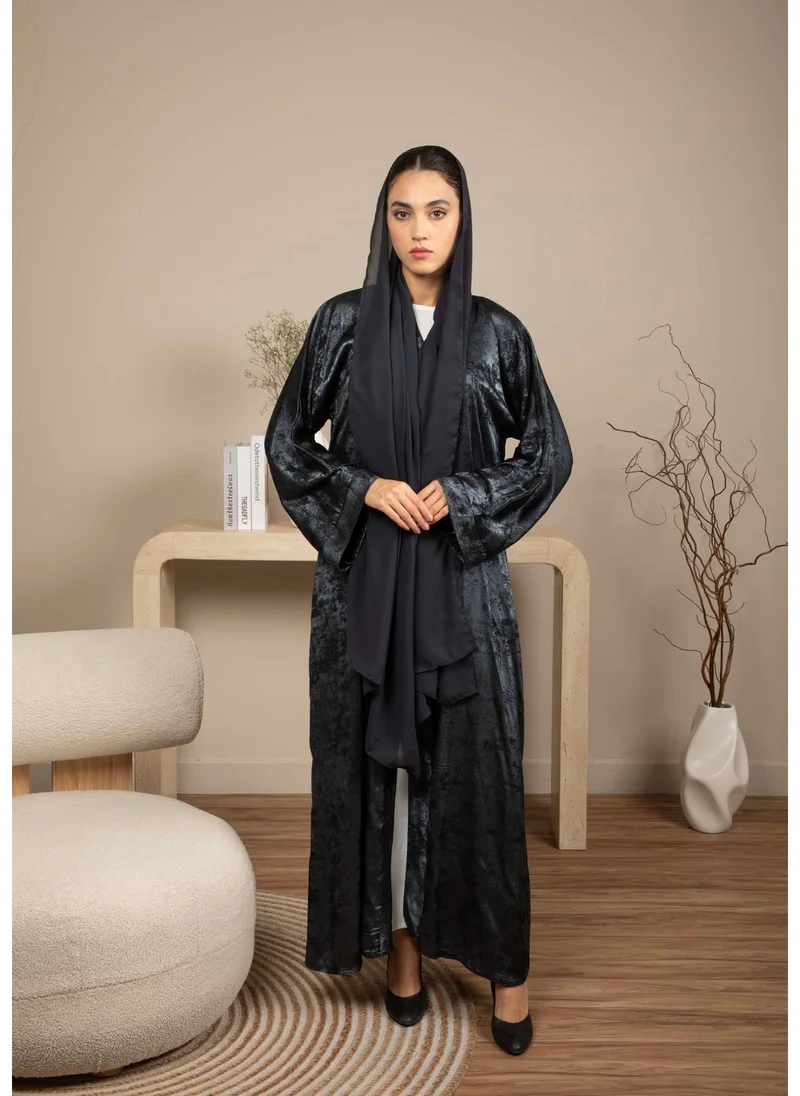 MSquare Fashion Front Open  Double Shade Navy Silk Abaya with Headscarf