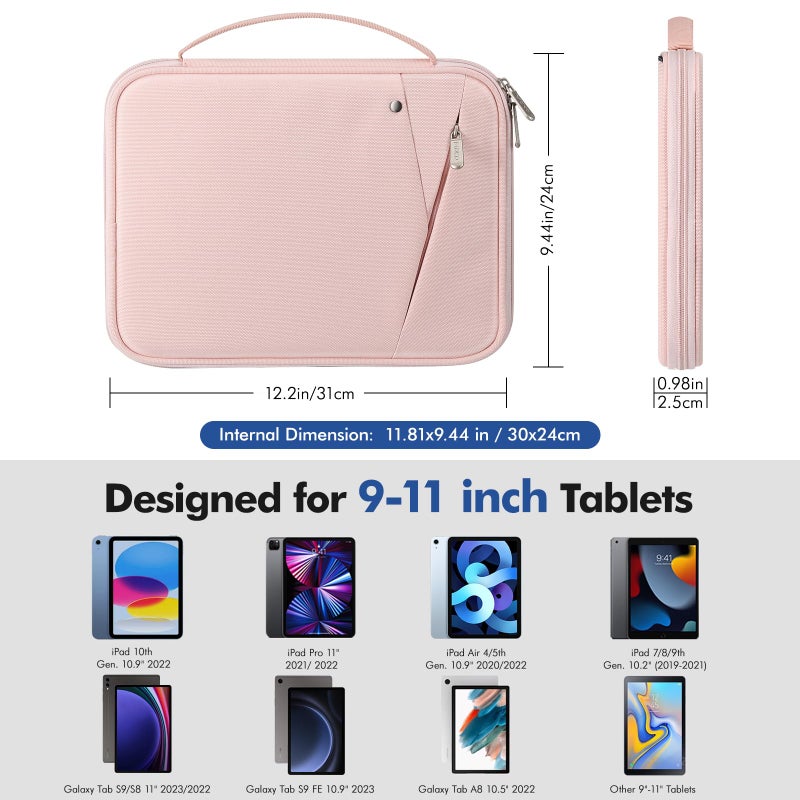 MoKo 9-11 Inch Tablet Sleeve Carrying Case with Handle, Padded Protective Travel Bag for New 11-inch iPad Air 3/Pro M5/ A16 2025, iPad 10. Gen/Air 5/4. 10.9, i-Pad 9/8. 10.2,Tab S9/S8 11, Pink - Image 2
