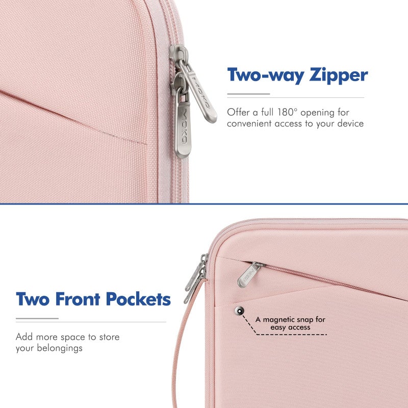 MoKo 9-11 Inch Tablet Sleeve Carrying Case with Handle, Padded Protective Travel Bag for New 11-inch iPad Air 3/Pro M5/ A16 2025, iPad 10. Gen/Air 5/4. 10.9, i-Pad 9/8. 10.2,Tab S9/S8 11, Pink - Image 5