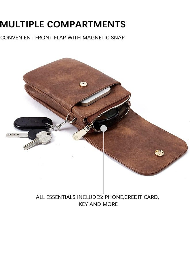 Women's Crossbody Phone Bag - Matte Textured Bag - Simple PU Leather Shoulder Bag - Crossbody Coin Purse - With Magnetic Closure and Phone Pocket Dark Brown - Image 5