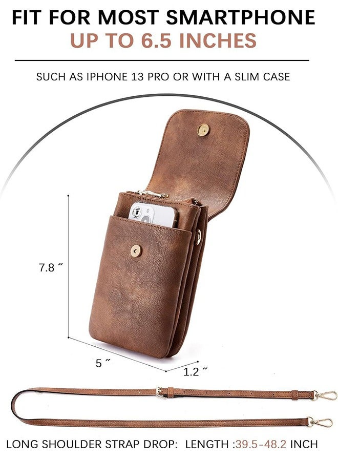 Women's Crossbody Phone Bag - Matte Textured Bag - Simple PU Leather Shoulder Bag - Crossbody Coin Purse - With Magnetic Closure and Phone Pocket Dark Brown - Image 4