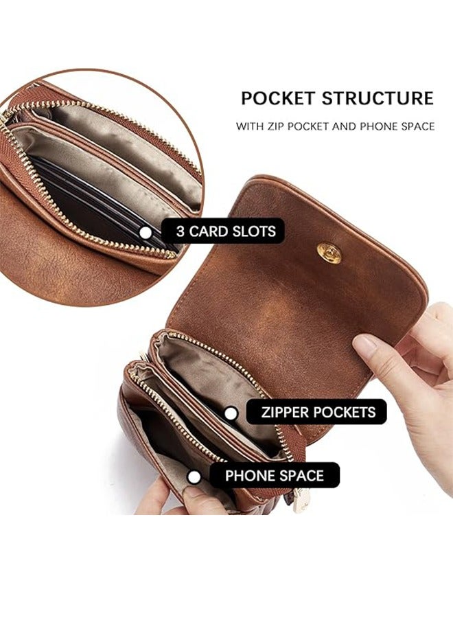 Women's Crossbody Phone Bag - Matte Textured Bag - Simple PU Leather Shoulder Bag - Crossbody Coin Purse - With Magnetic Closure and Phone Pocket Dark Brown - Image 3