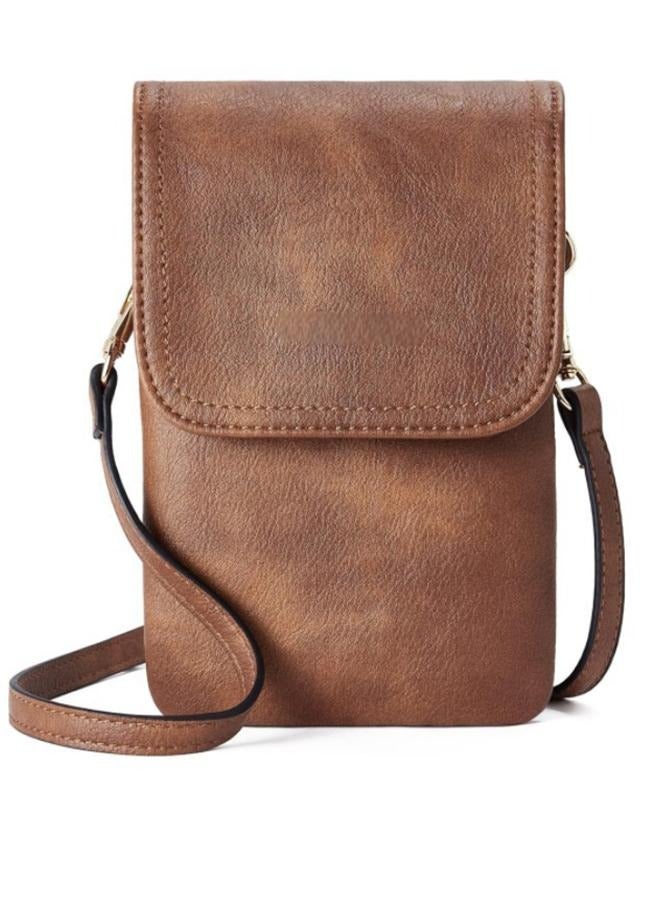 Women's Crossbody Phone Bag - Matte Textured Bag - Simple PU Leather Shoulder Bag - Crossbody Coin Purse - With Magnetic Closure and Phone Pocket Dark Brown - Image 1