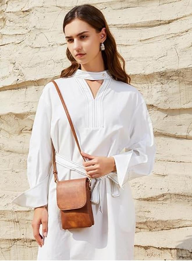 Women's Crossbody Phone Bag - Matte Textured Bag - Simple PU Leather Shoulder Bag - Crossbody Coin Purse - With Magnetic Closure and Phone Pocket Dark Brown - Image 2