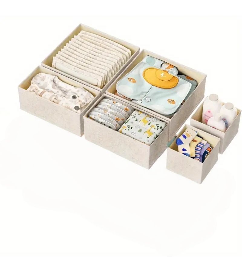 Gray 6 Pack Linen Drawer Organizer Foldable Storage With Zipper For Socks Towels Bras - Image 5