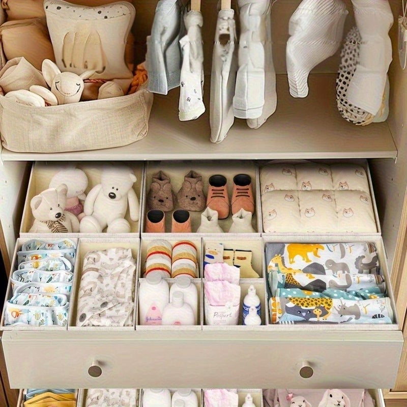 Gray 6 Pack Linen Drawer Organizer Foldable Storage With Zipper For Socks Towels Bras - Image 1
