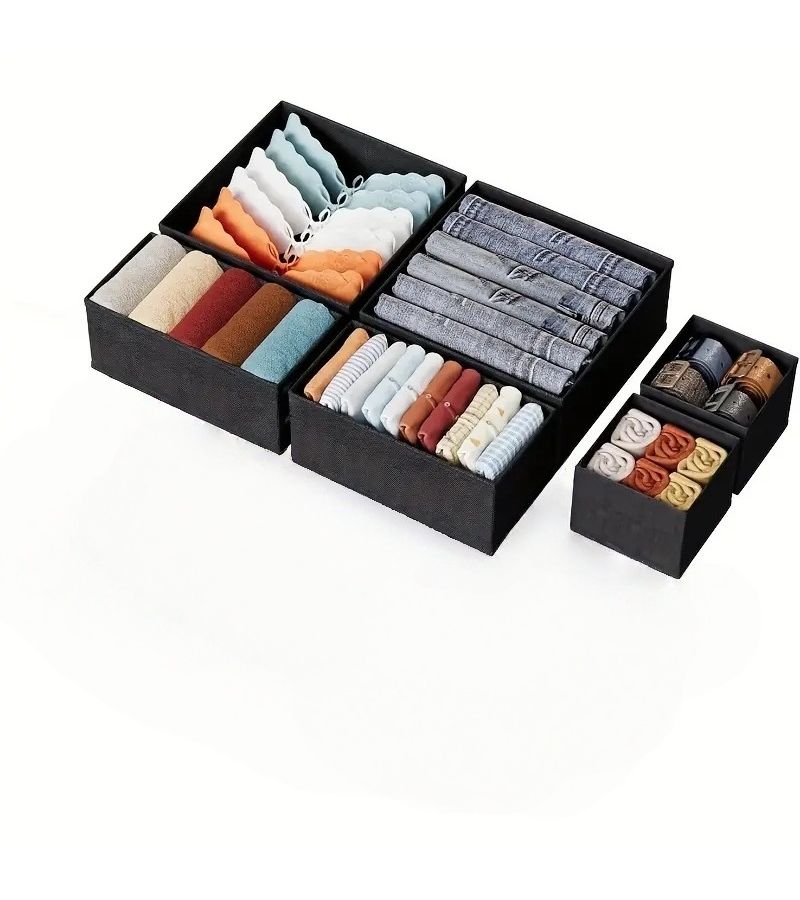 Gray 6 Pack Linen Drawer Organizer Foldable Storage With Zipper For Socks Towels Bras - Image 3