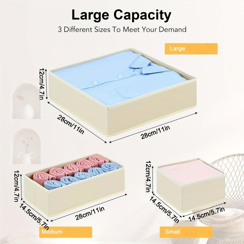 Gray 6 Pack Linen Drawer Organizer Foldable Storage With Zipper For Socks Towels Bras - Image 4