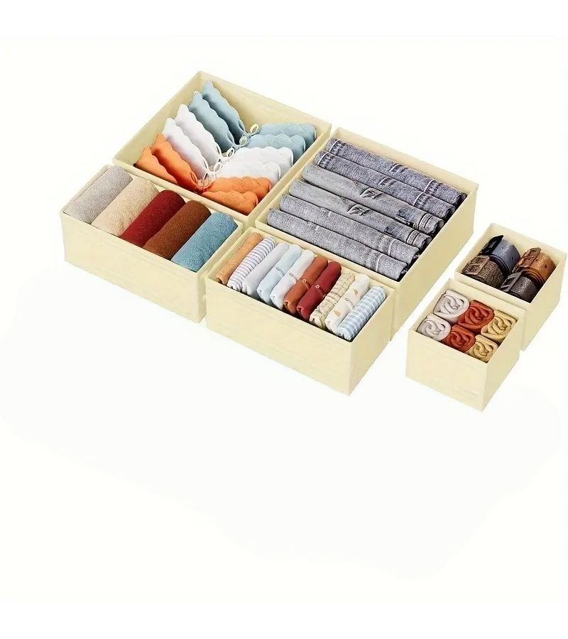 Gray 6 Pack Linen Drawer Organizer Foldable Storage With Zipper For Socks Towels Bras - Image 2