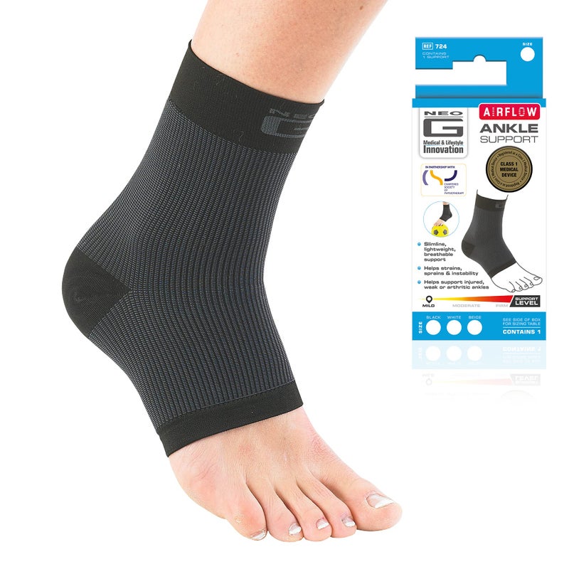 NeoG Airflow Ankle Compression Sleeve Sports Daily Wear Compression Ankle Brace Tendonitis Support Compression Ankle Support for Weak Ankles and Joint Pain Airflow L Black