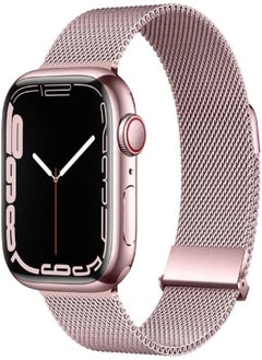 Stainless Steel Magnetic Strap Compatible with Apple Watch 49 mm 45 mm 44 mm 42 mm, Adjustable Milanese Magnetic Metal Band for Men Women for iWatch Series 8/7/6/5/4/3/2/1/SE/Ultra, Rose Gold Color