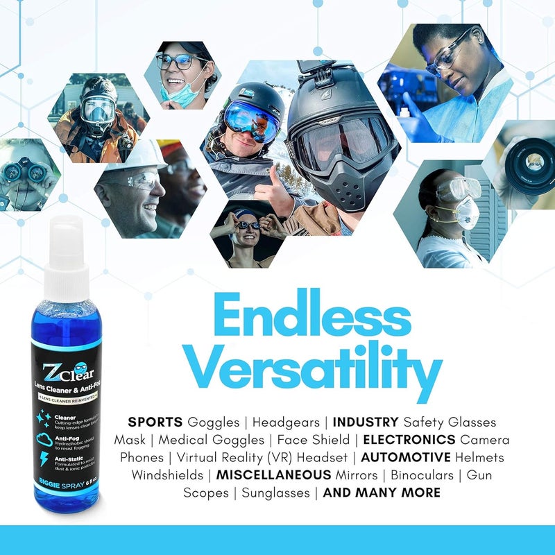Z Clear Anti-Fog 6oz Spray | Eye glasses cleaner | Goggles anti fog | Sunglasses cleaner | Windshields | Mirrors | Visors | Safe for all Lenses |+ With Microfiber Cloth - Image 4