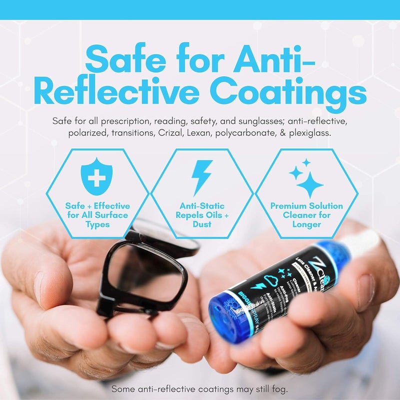 Z Clear Anti-Fog 6oz Spray | Eye glasses cleaner | Goggles anti fog | Sunglasses cleaner | Windshields | Mirrors | Visors | Safe for all Lenses |+ With Microfiber Cloth - Image 3