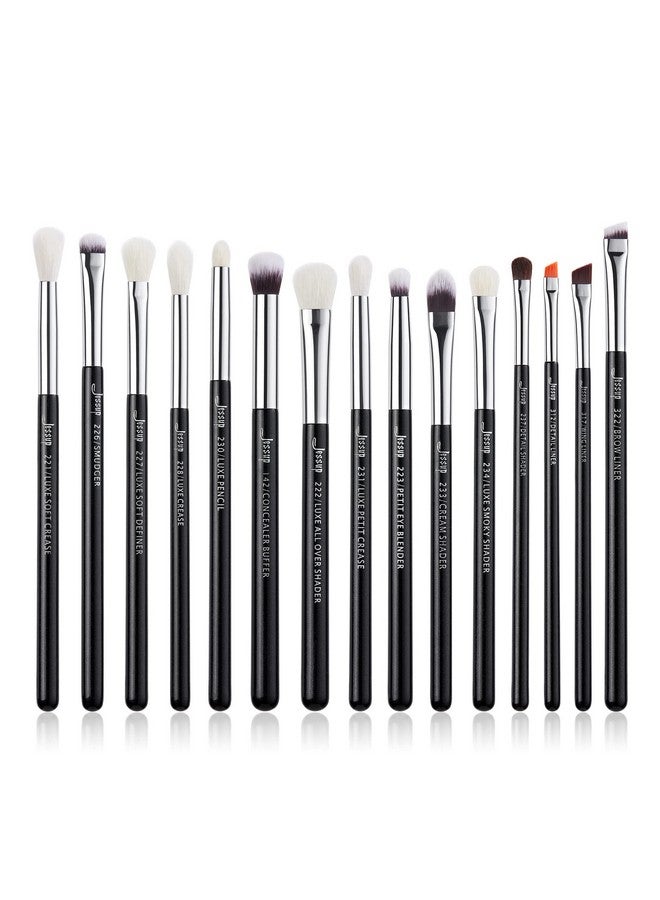 Jessup Eye Makeup Brushes Set Professional 15Pcs With Eyeshadow Blending Concealer Eyebrow Eyliner Brush (Pearl Black/Silver) - Image 1